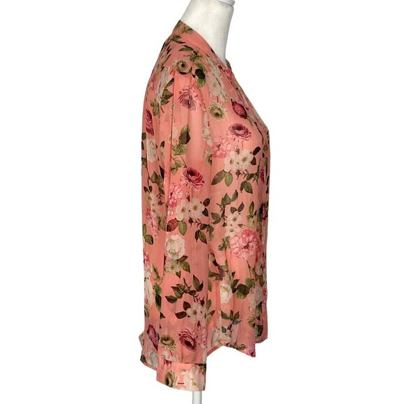 KUT FROM THE CLOTH Women Jasmine Top Size XS Orange Sheer Casual Floral 68-9 - Picture 4 of 13